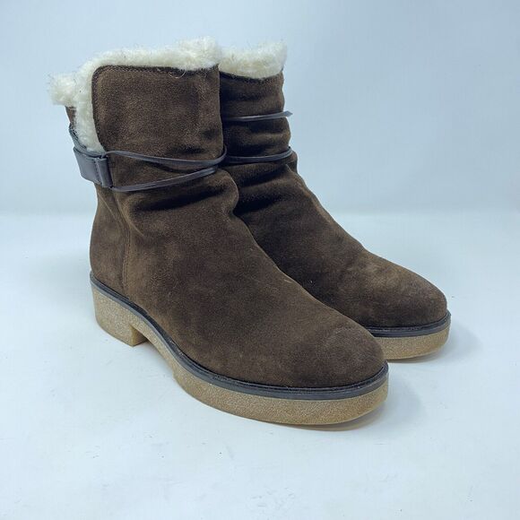 Sundance Catalog Brown Suede Willette Boots Womens Size 39 US 8 Faux Fur Booties - Picture 1 of 15